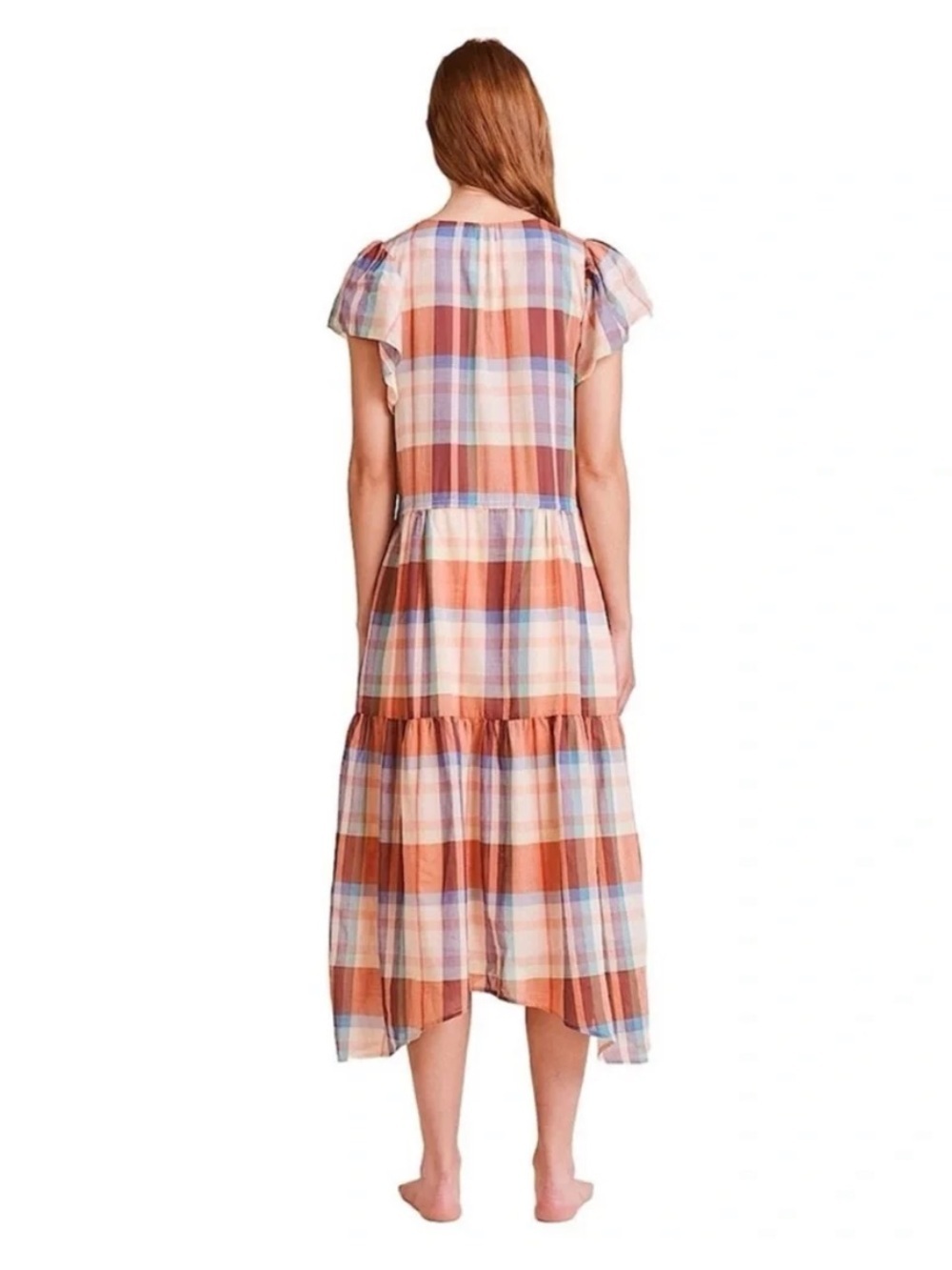 Trovata Birds of Paradis Kristi Dress Market Plaid Boho Flutter Sleeve Cottage - Picture 4 of 13